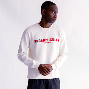 Milk Crew Neck with RED EB Font.