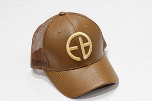 Brown dopeboy faux leather cap - gold stitch